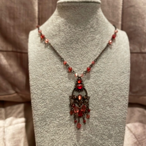 Copper Beaded Amulet Style Chandelier Necklace 16” - Picture 2 of 7